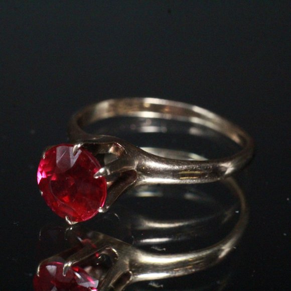 ANTIQUE OTSBY & BARTON BELCHER 2.3 CTW SYNTHETIC RUBY 10k GOLD CLAW PRONGS RING - Picture 3 of 8